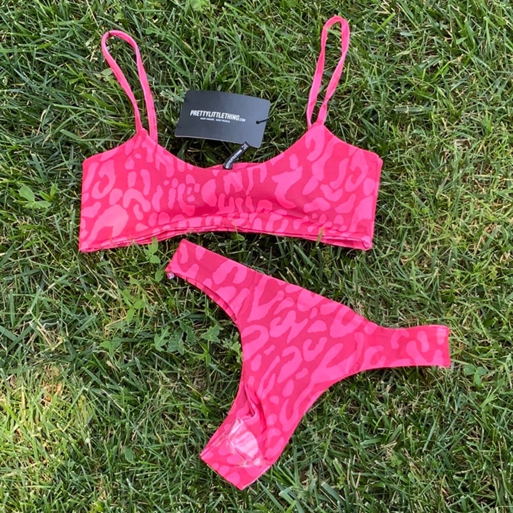 2 piece bikini, pink leopard